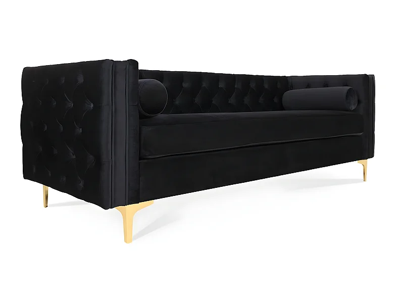 Canapé 3 places Edward Velours Noir pieds doré