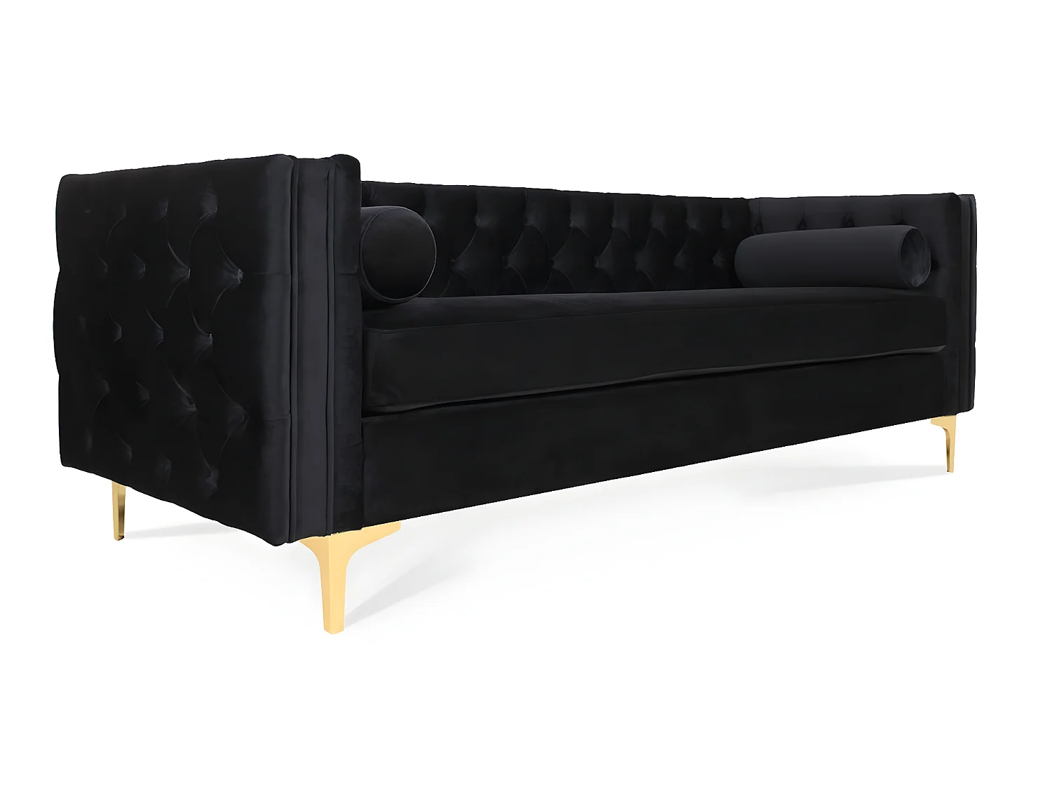 Canapé 3 places Edward Velours Noir pieds doré