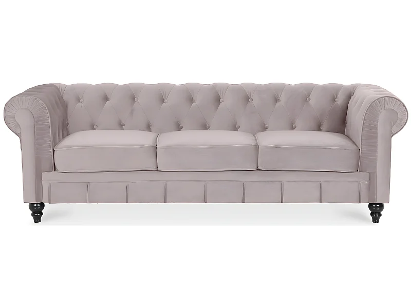 Canape Chesterfield Velours 3 Places Altesse Taupe