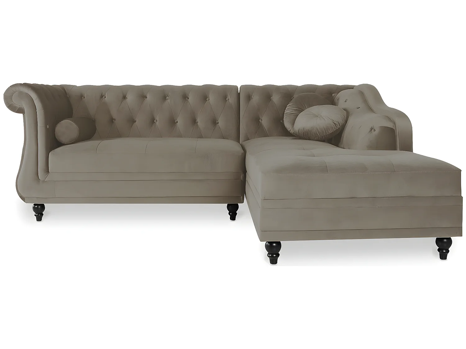 Canapé d'angle Droit Empire Velours Taupe style Chesterfield