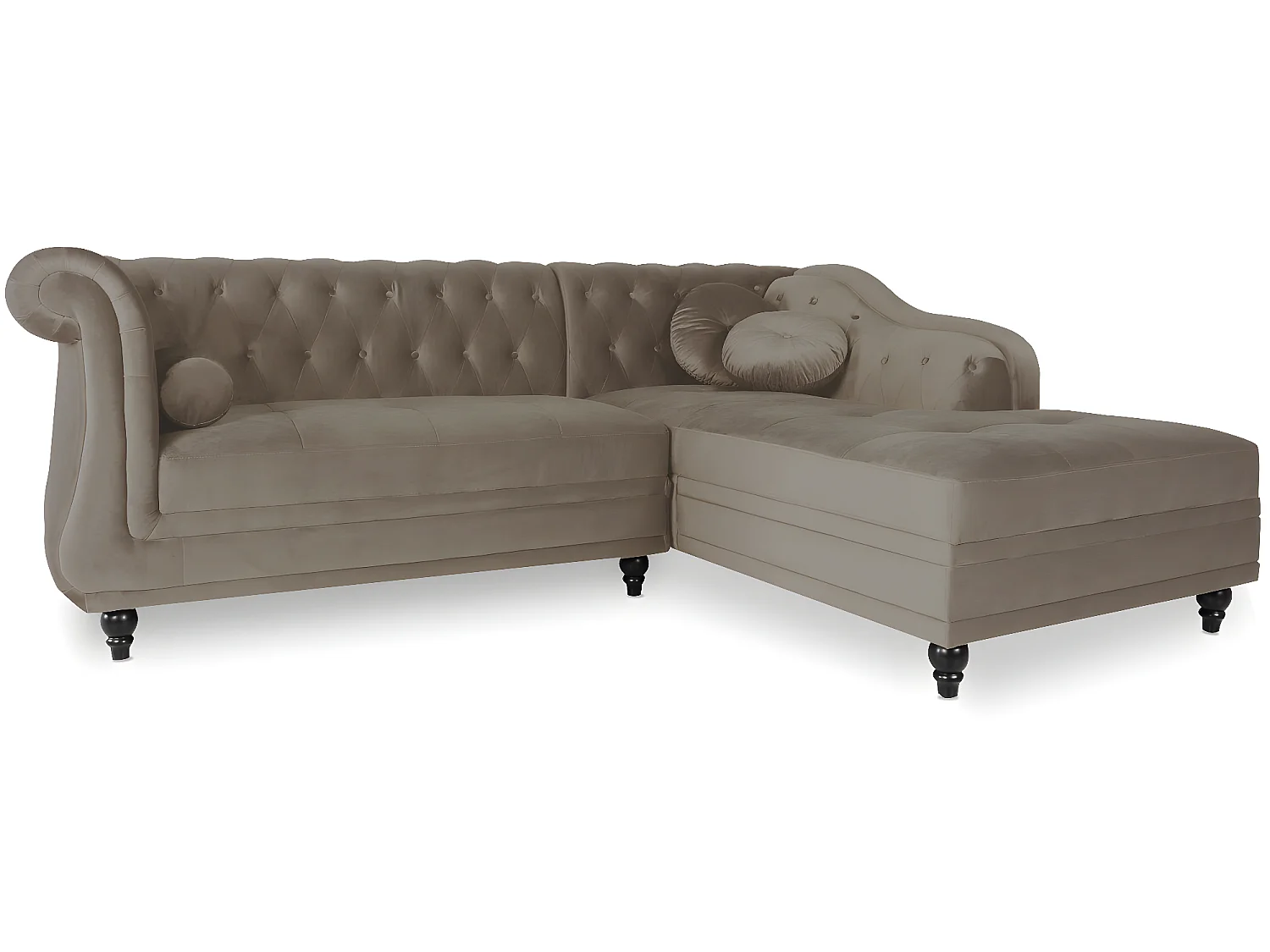 Canapé d'angle Droit Empire Velours Taupe style Chesterfield