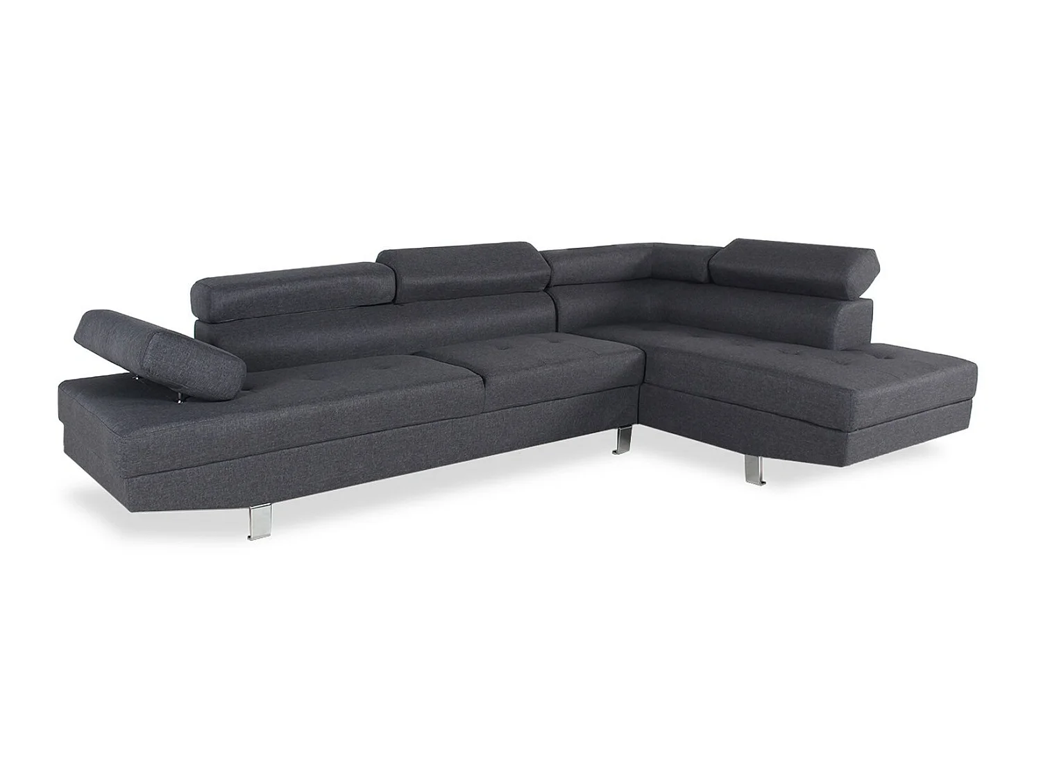 Canapé d'angle droit avec têtières relevables Charly tissu Gris