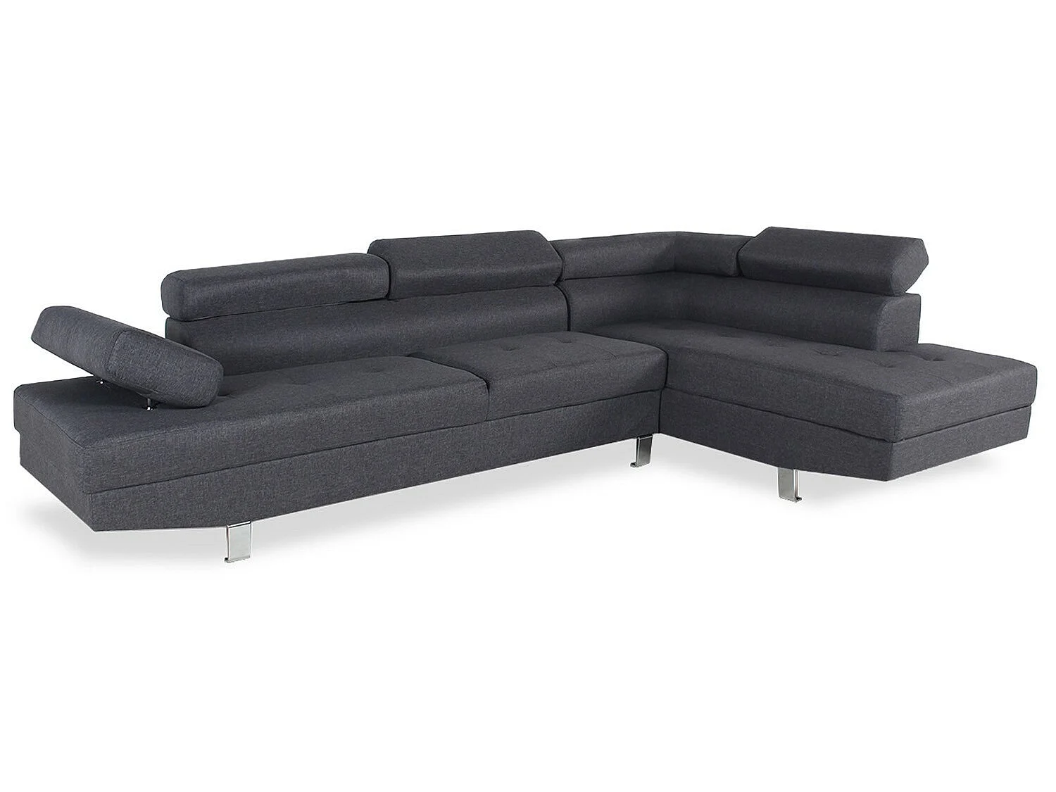 Canapé d'angle droit avec têtières relevables Charly tissu Gris