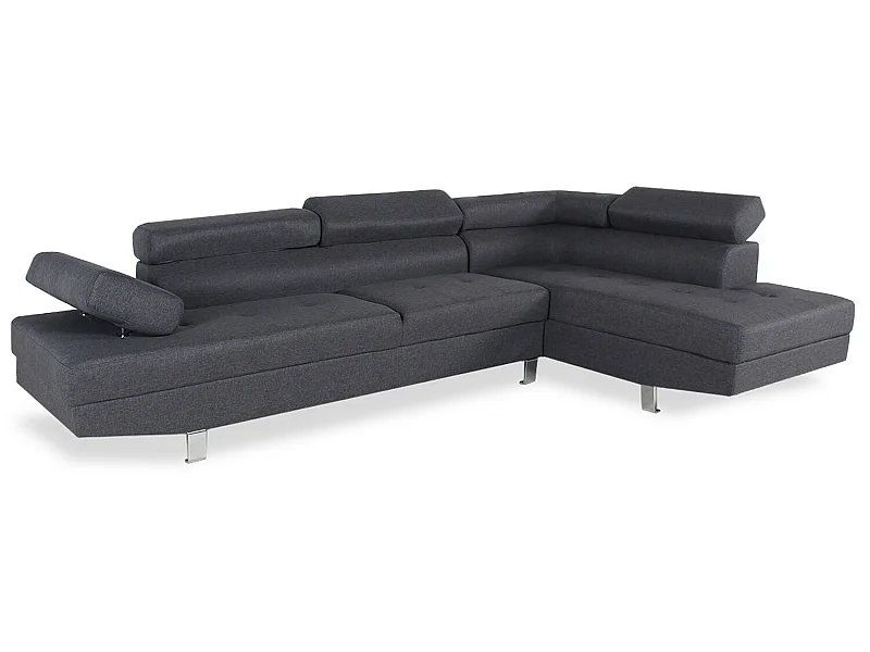 Canapé d'angle droit avec têtières relevables Charly tissu Gris