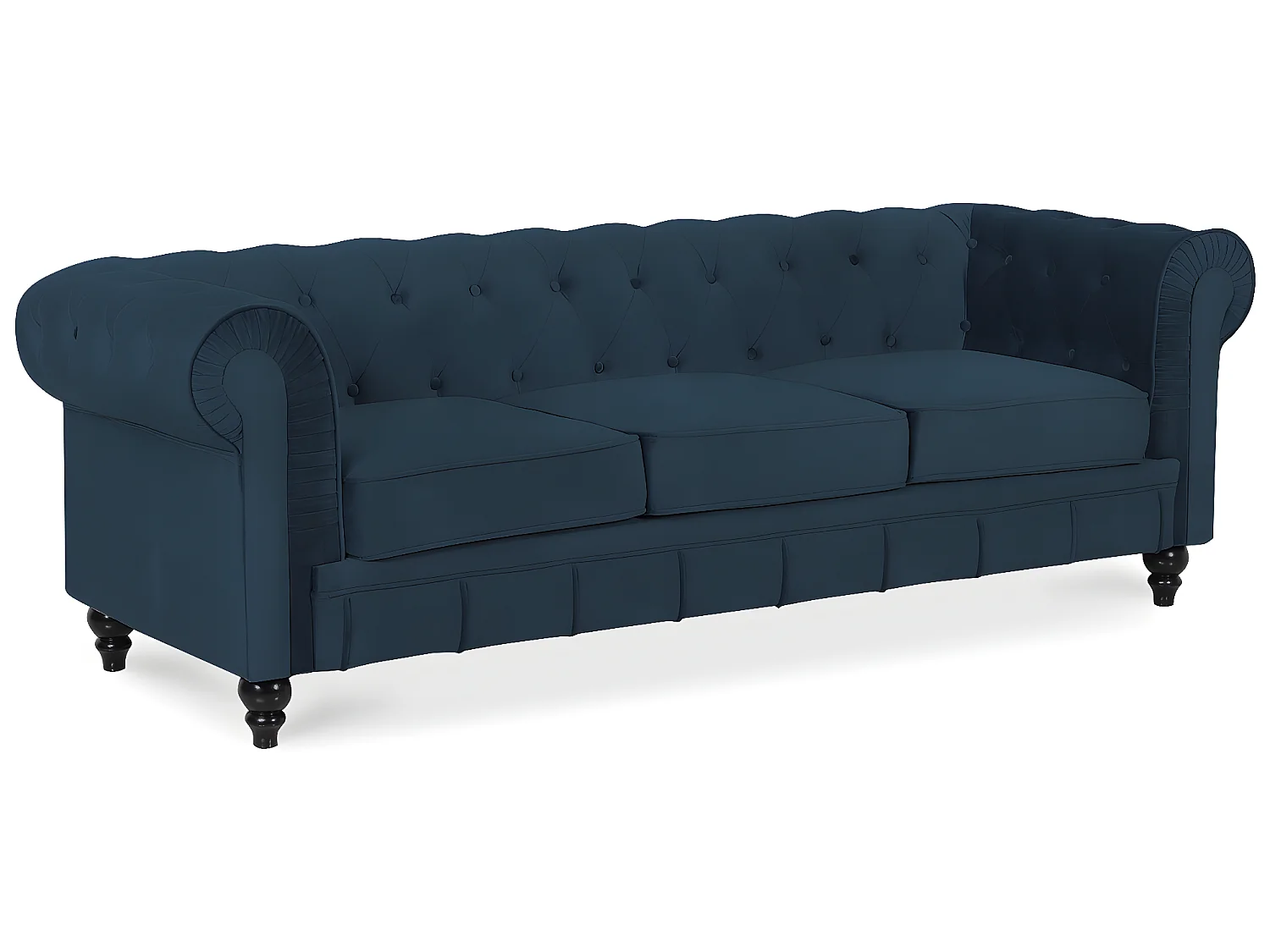 Canape Chesterfield Velours 3 Places Altesse Bleu foncé