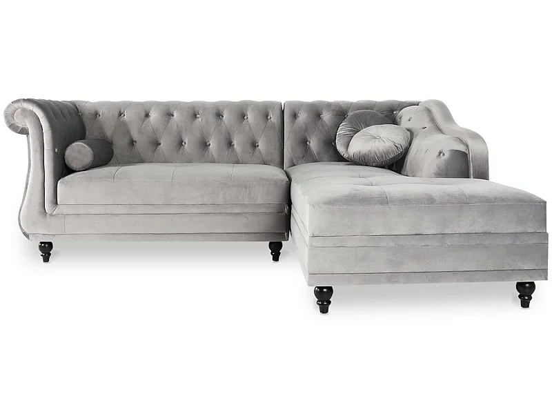 Canapé d'angle Droit Empire Velours Argent style Chesterfield