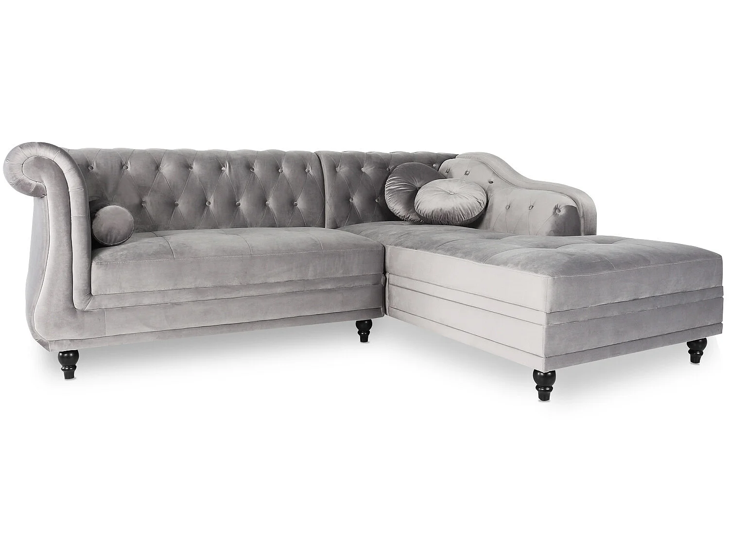 Canapé d'angle Droit Empire Velours Argent style Chesterfield