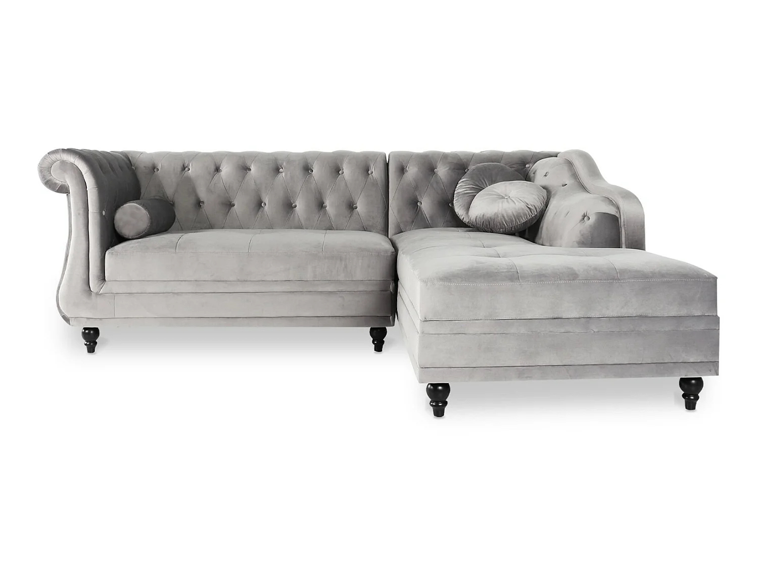 Canapé d'angle Droit Empire Velours Argent style Chesterfield