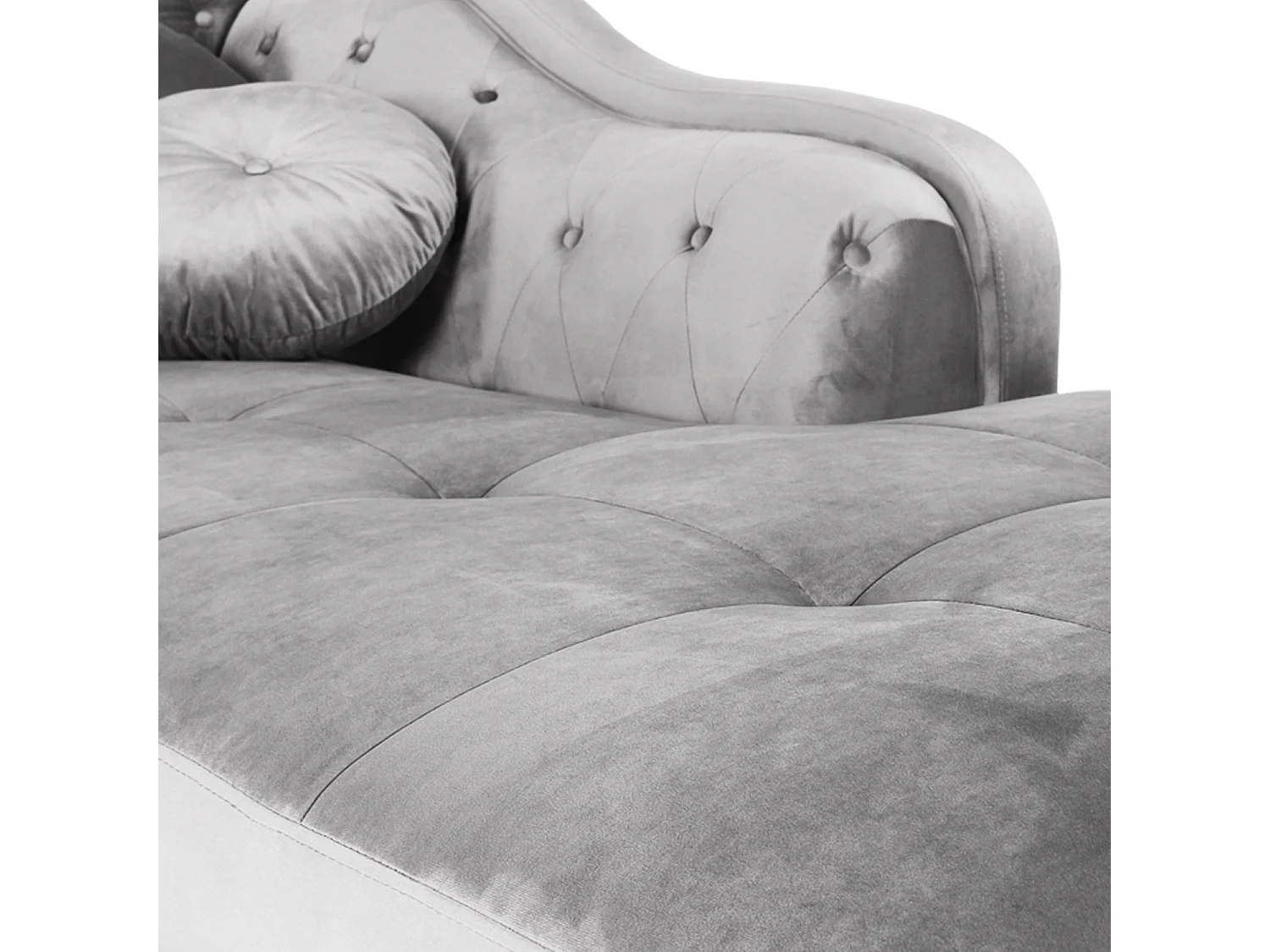 Canapé d&#039;angle Droit Empire Velours Argent style Chesterfield