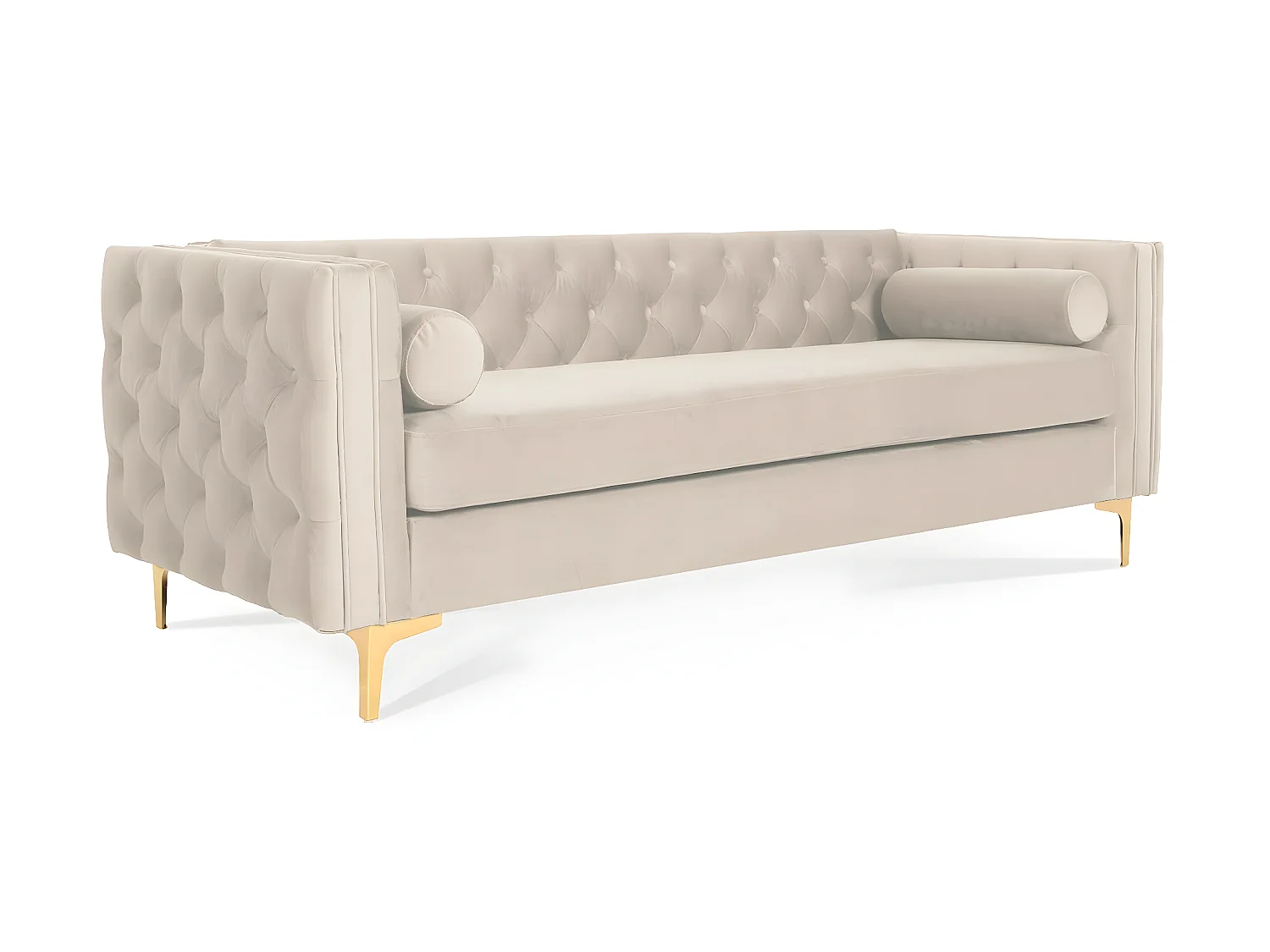 Canapé 3 places Edward Velours Beige pieds doré