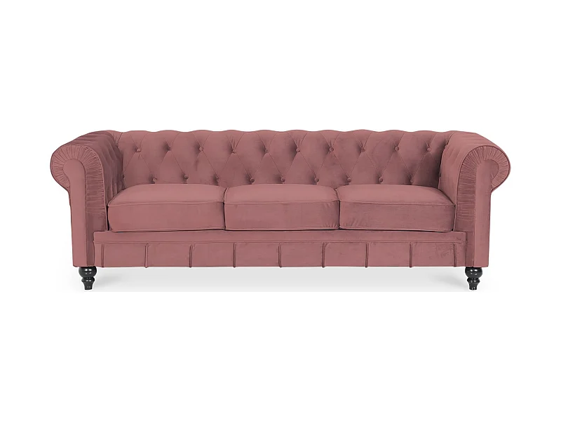 Canape Chesterfield Velours 3 Places Altesse Vieux Rose