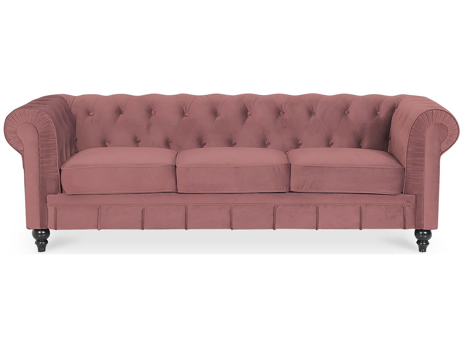 Canape Chesterfield Velours 3 Places Altesse Vieux Rose