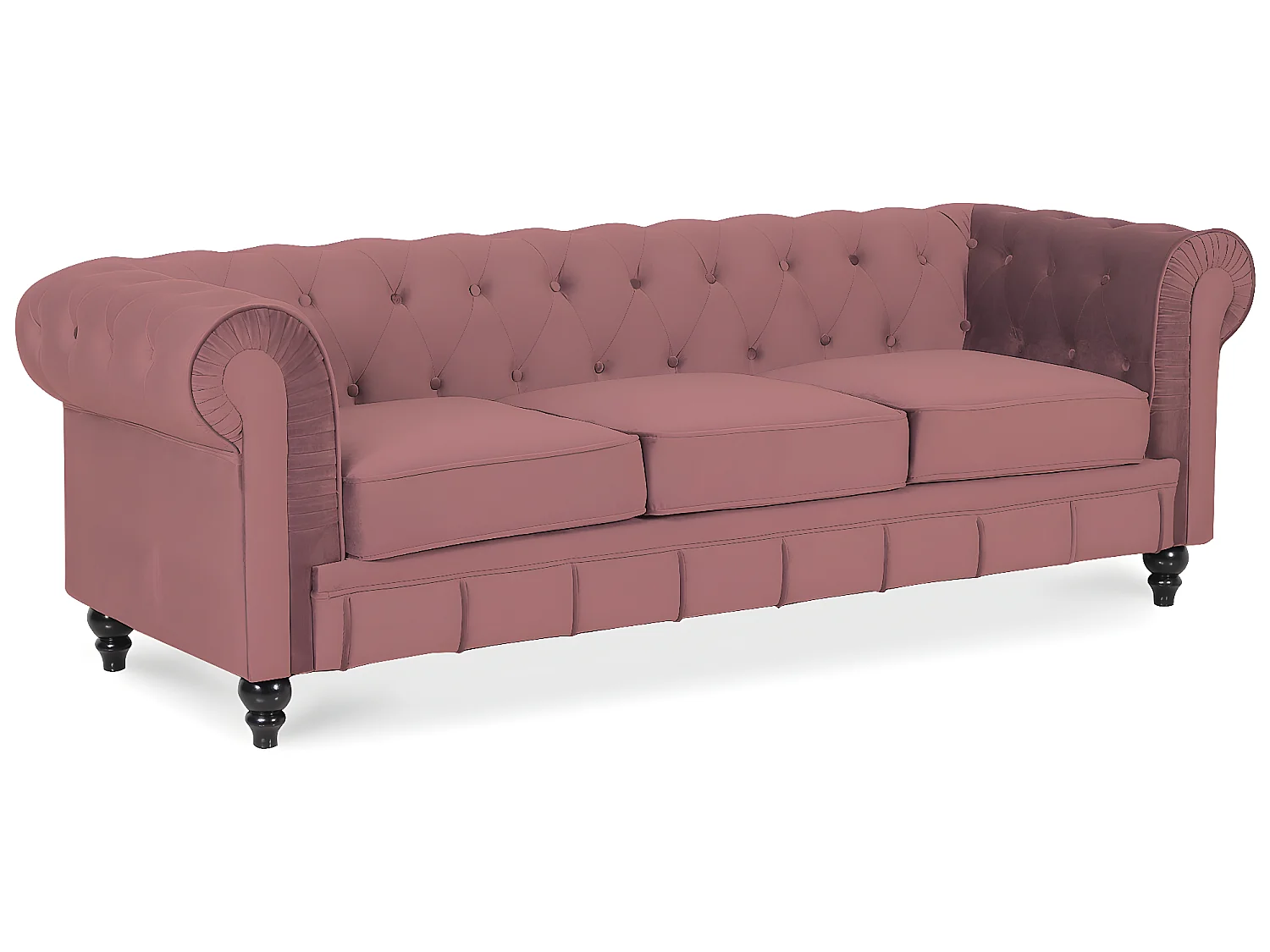 Canape Chesterfield Velours 3 Places Altesse Vieux Rose