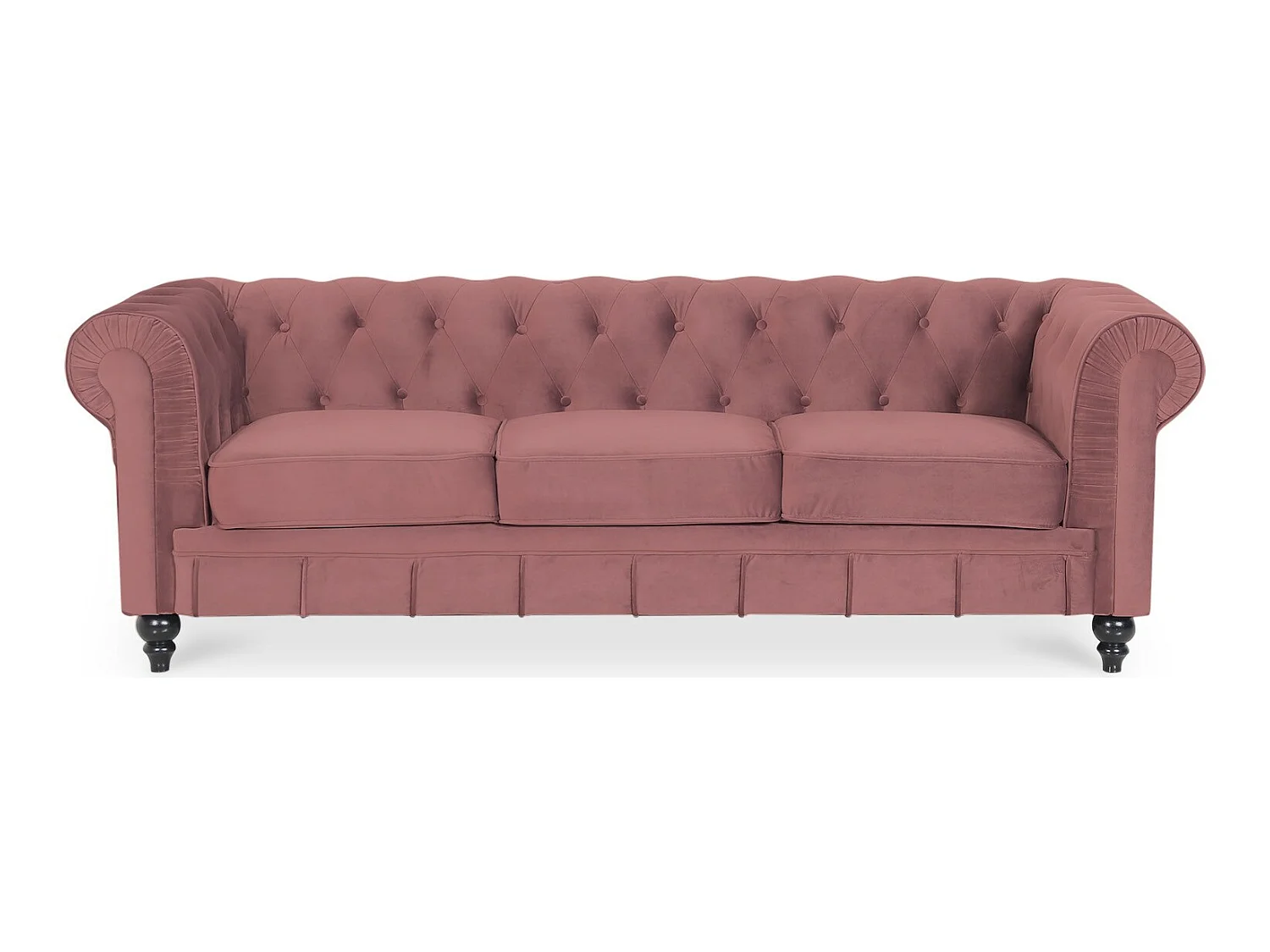 Canape Chesterfield Velours 3 Places Altesse Vieux Rose