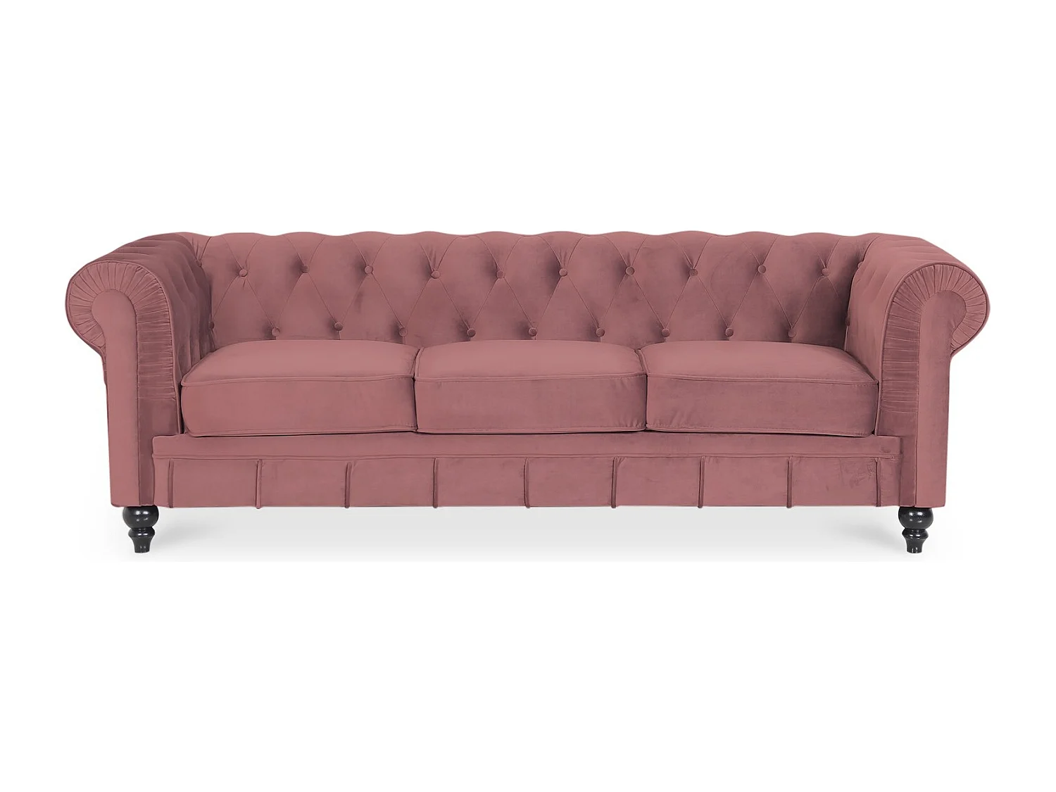 Canape Chesterfield Velours 3 Places Altesse Vieux Rose