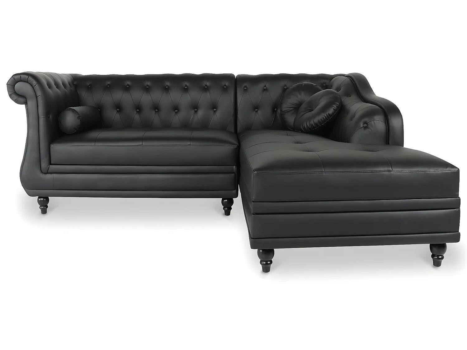 Canapé d'angle droit Empire Noir style chesterfield