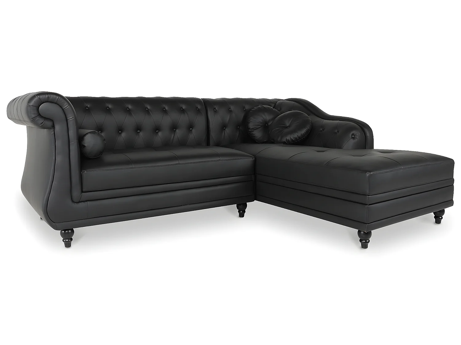 Canapé d'angle droit Empire Noir style chesterfield