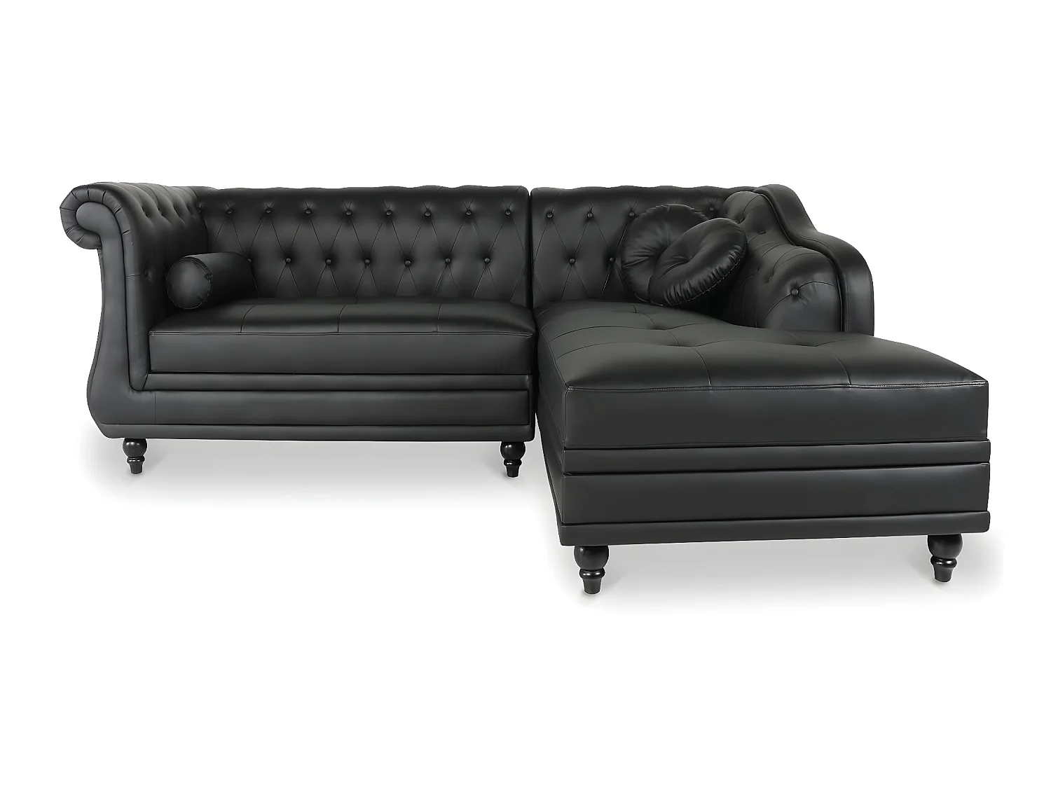 Canapé d'angle droit Empire Noir style chesterfield