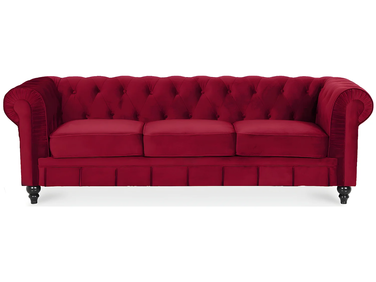 Canape Chesterfield Velours 3 Places Altesse Rouge