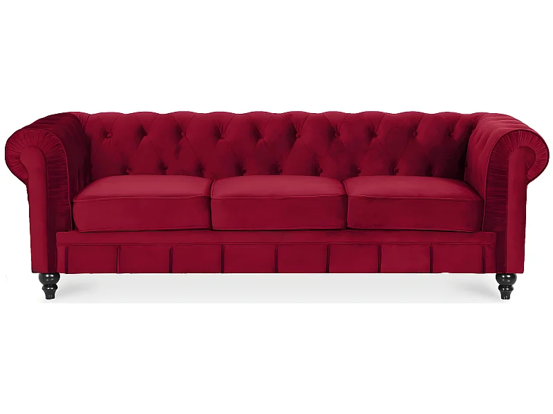 Canape Chesterfield Velours 3 Places Altesse Rouge
