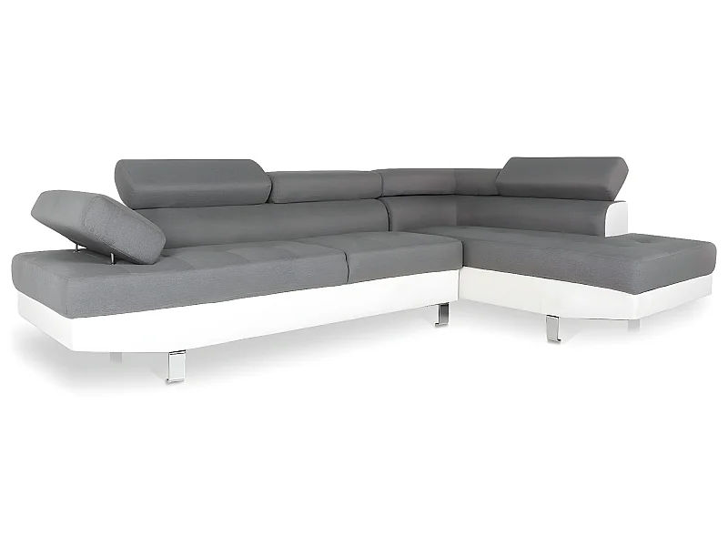 Canapé d'angle droit avec têtières relevables Charly Gris et Blanc
