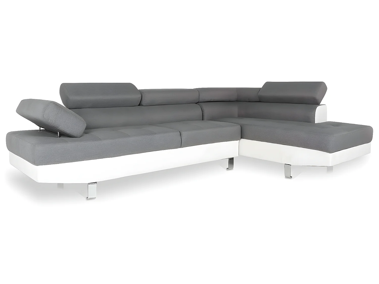 Canapé d'angle droit avec têtières relevables Charly Gris et Blanc