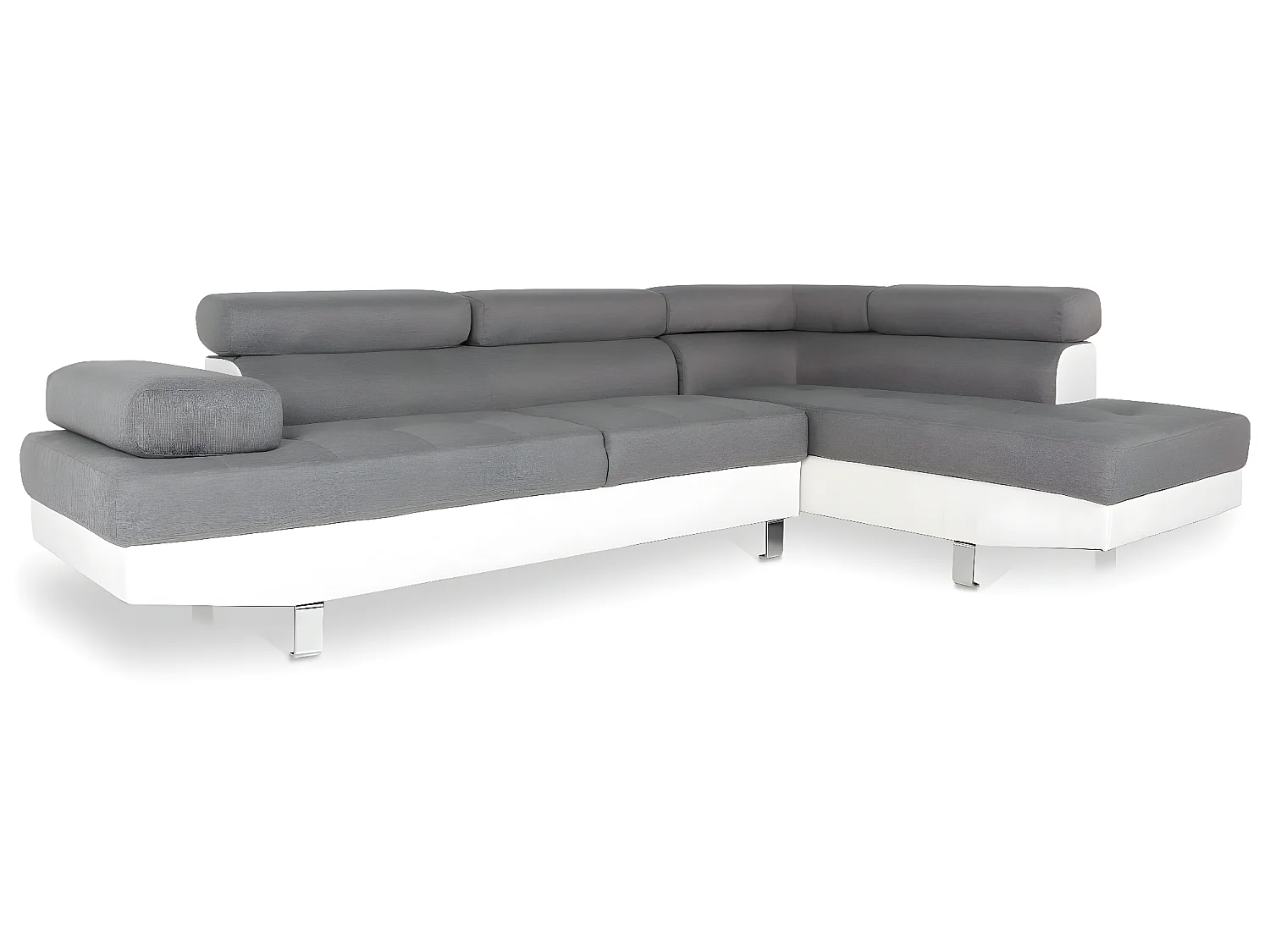 Canapé d'angle droit avec têtières relevables Charly Gris et Blanc