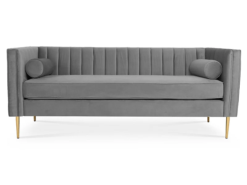 Canapé 3 places James Velours Gris pieds doré