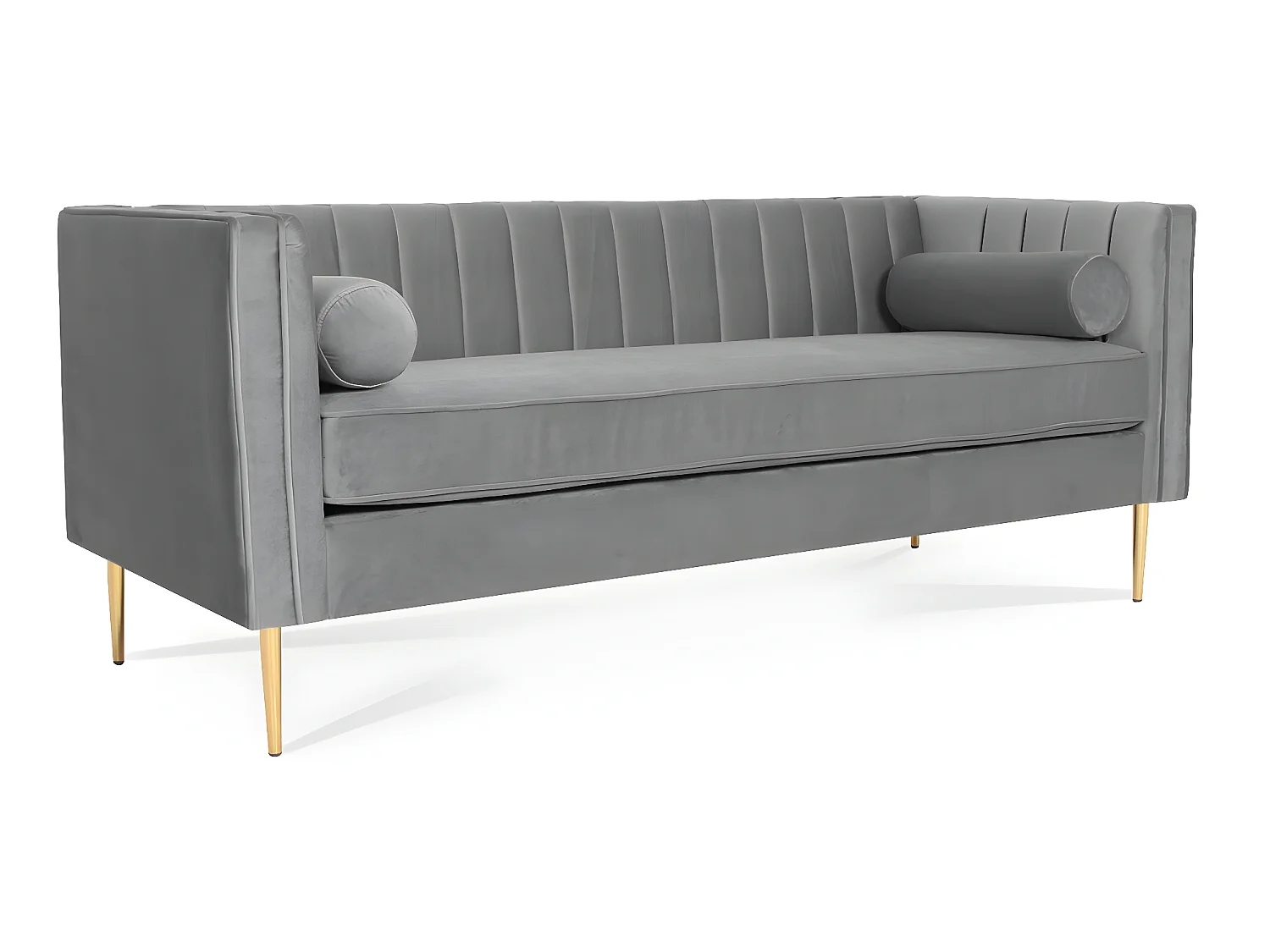 Canapé 3 places James Velours Gris pieds doré