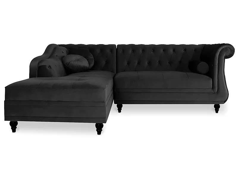 Canapé d'angle Gauche Empire Velours Noir style Chesterfield