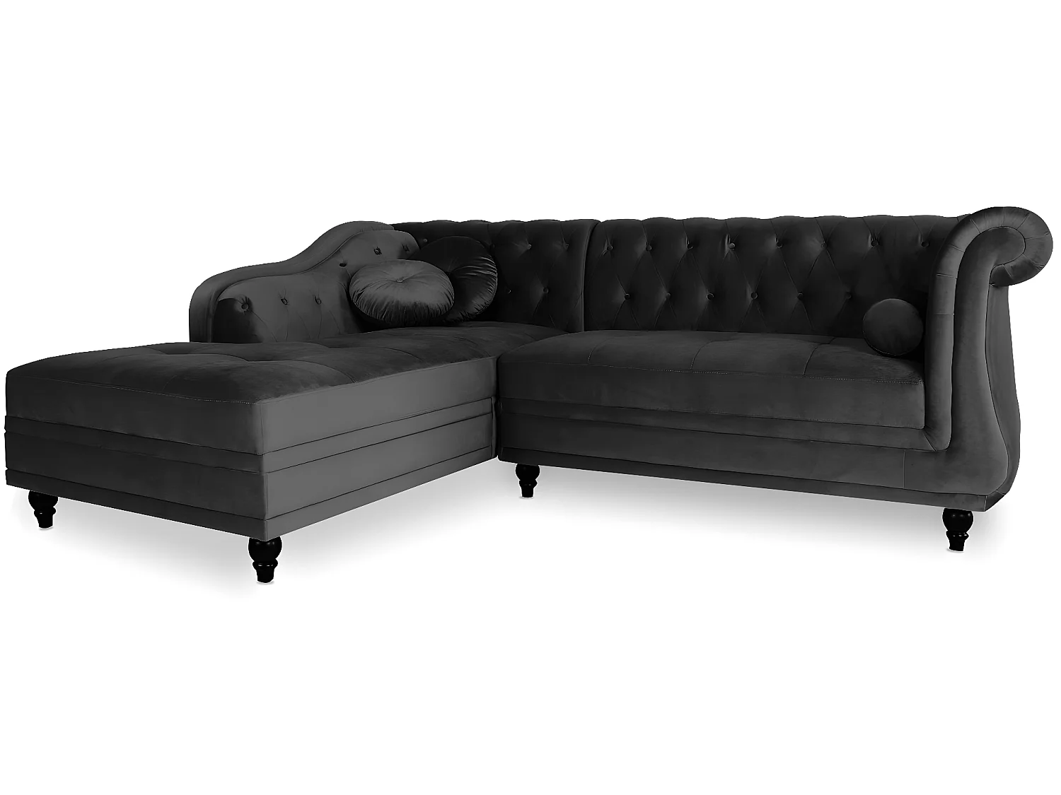Canapé d'angle Gauche Empire Velours Noir style Chesterfield