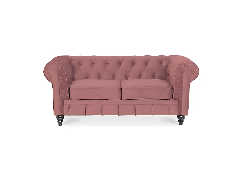 Canapé Chesterfield Velours 2 Places Altesse Vieux Rose