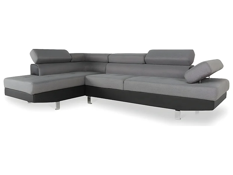 Canapé d'angle gauche avec têtières relevables Charly Gris et Noir