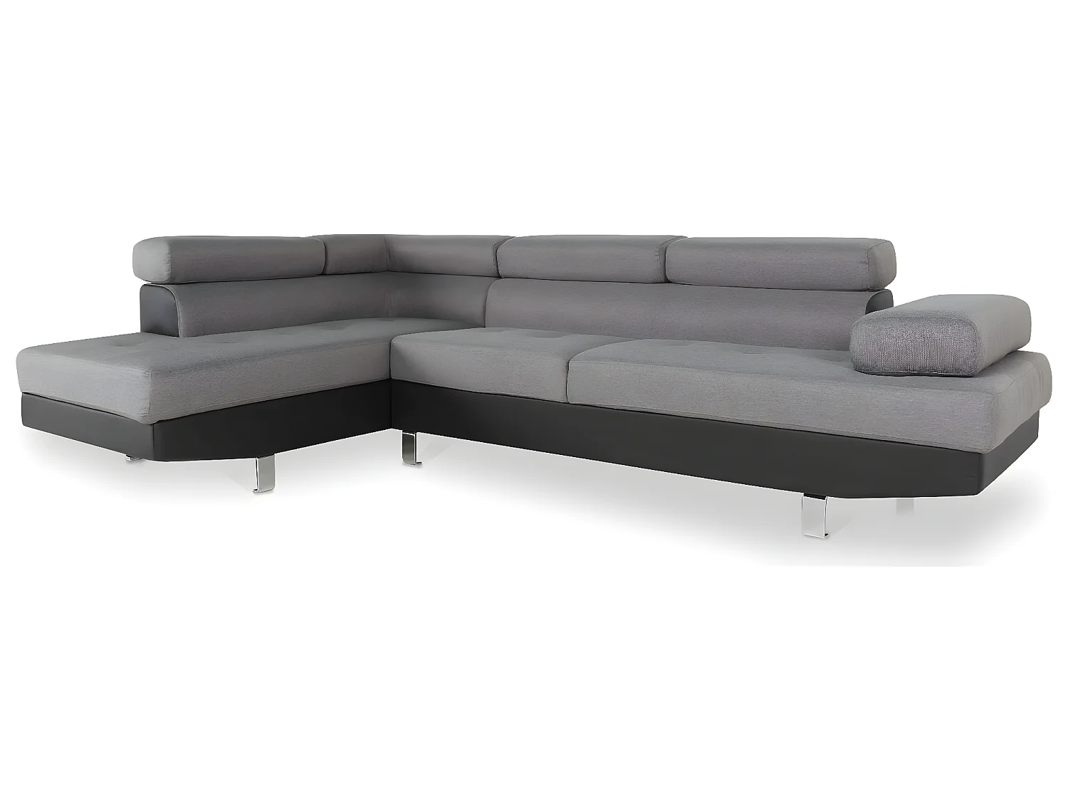 Canapé d'angle gauche avec têtières relevables Charly Gris et Noir