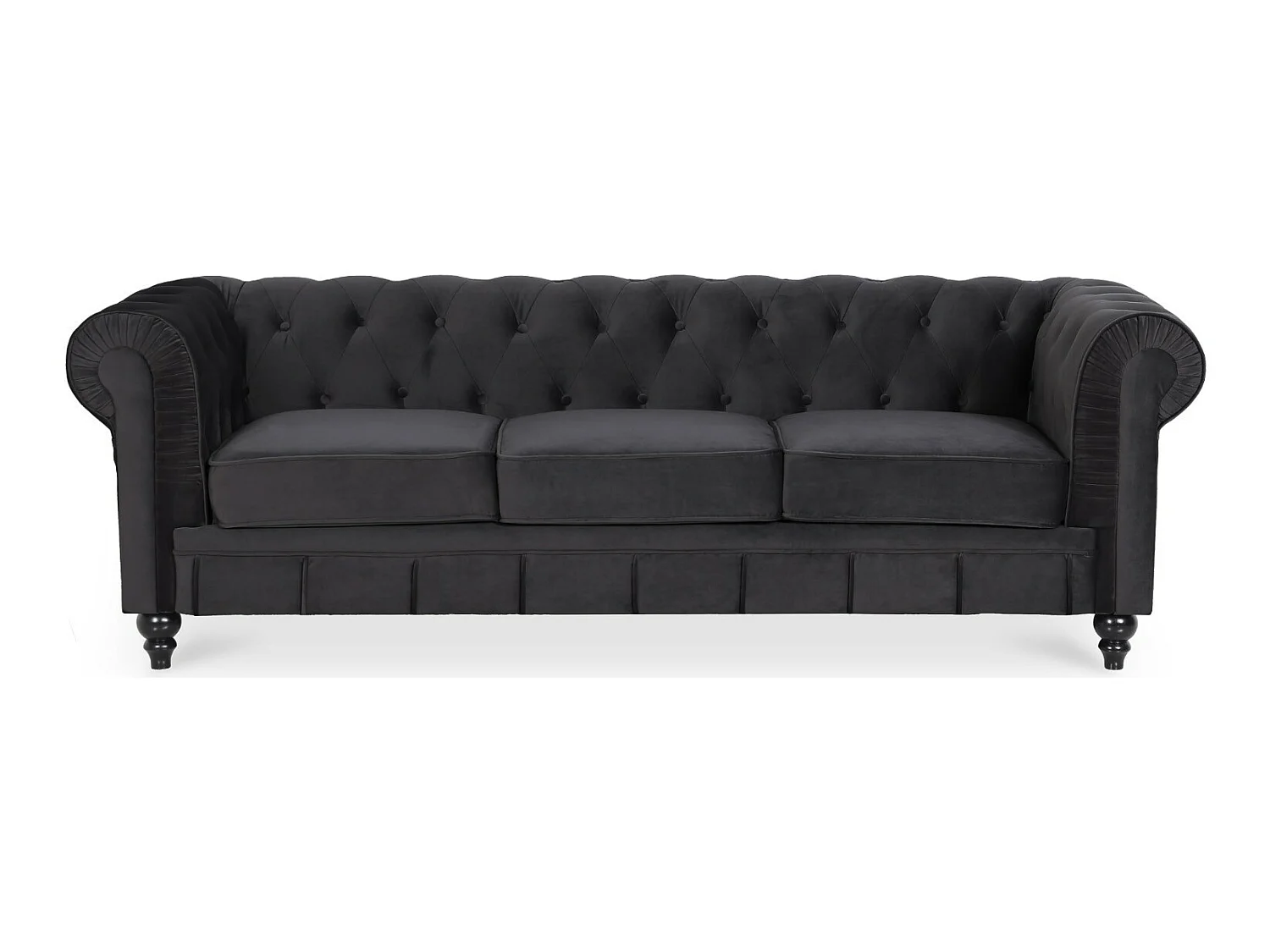 Canape Chesterfield Velours 3 Places Altesse Noir