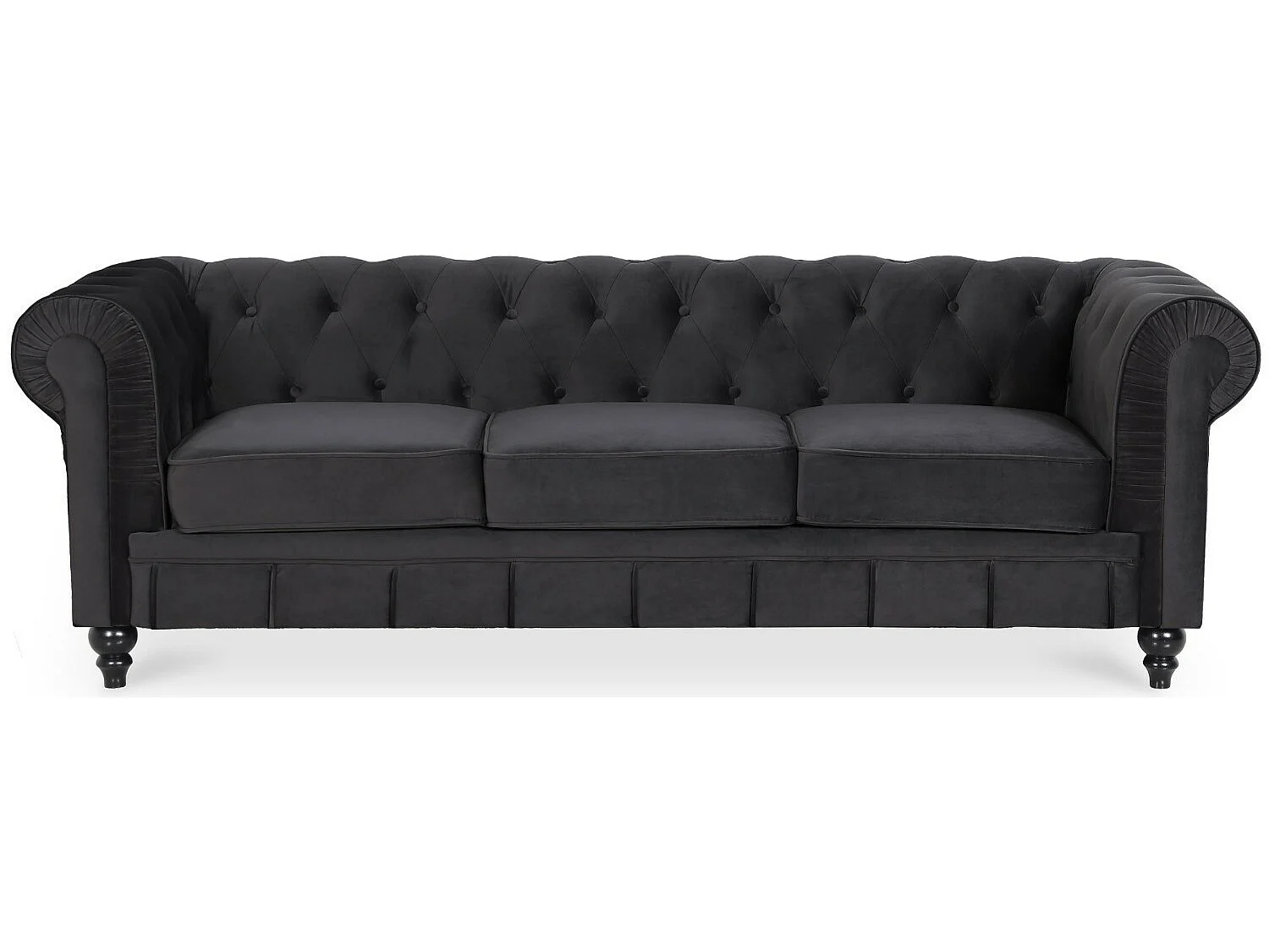 Canape Chesterfield Velours 3 Places Altesse Noir
