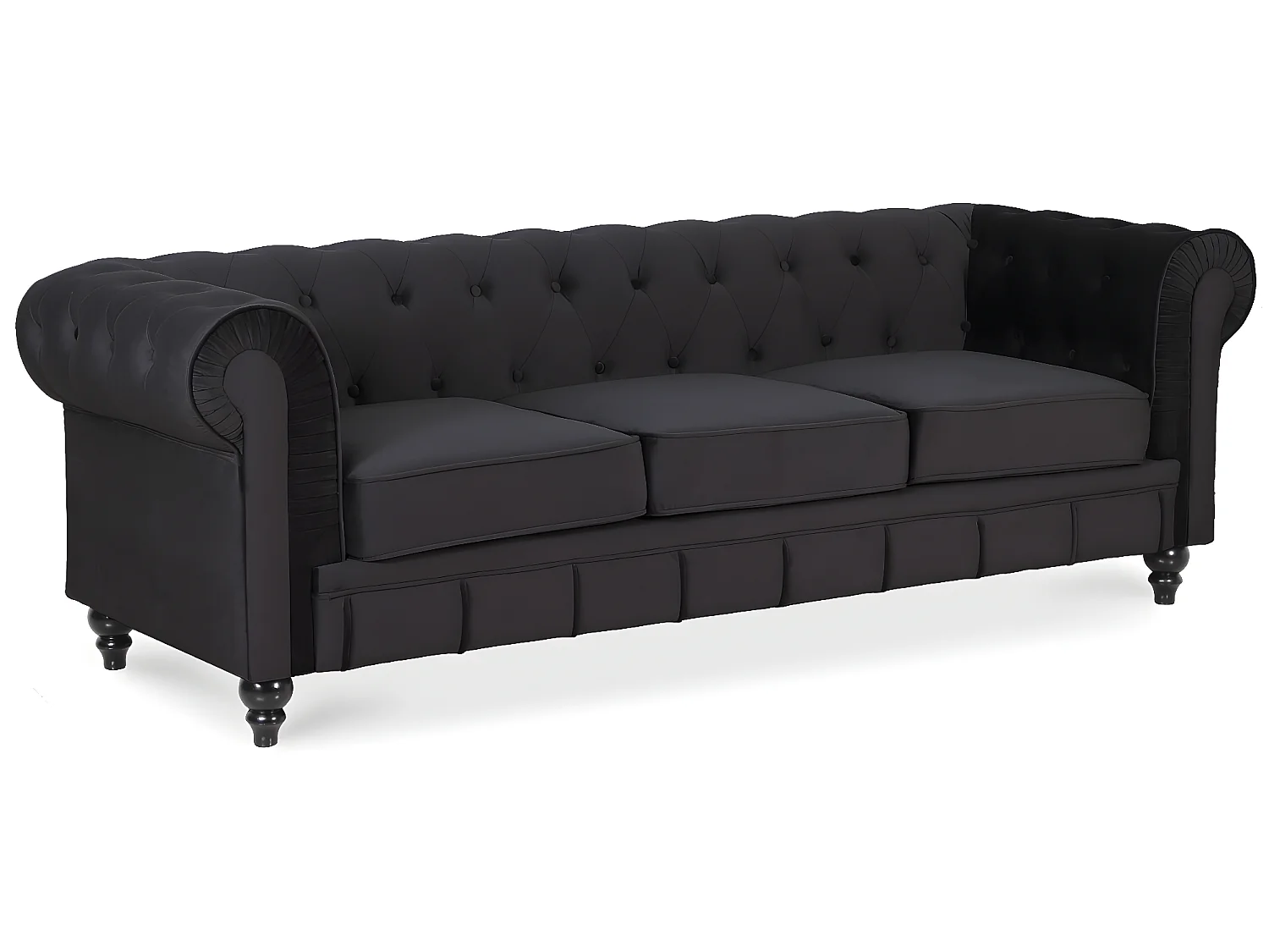Canape Chesterfield Velours 3 Places Altesse Noir