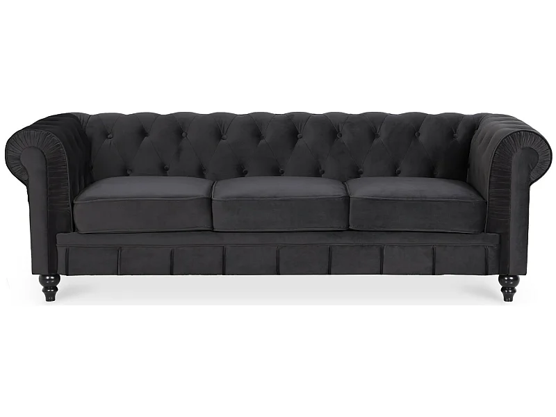 Canape Chesterfield Velours 3 Places Altesse Noir