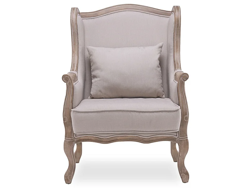 Fauteuil Bergère Theodore à oreilles style Louis XV tissu beige