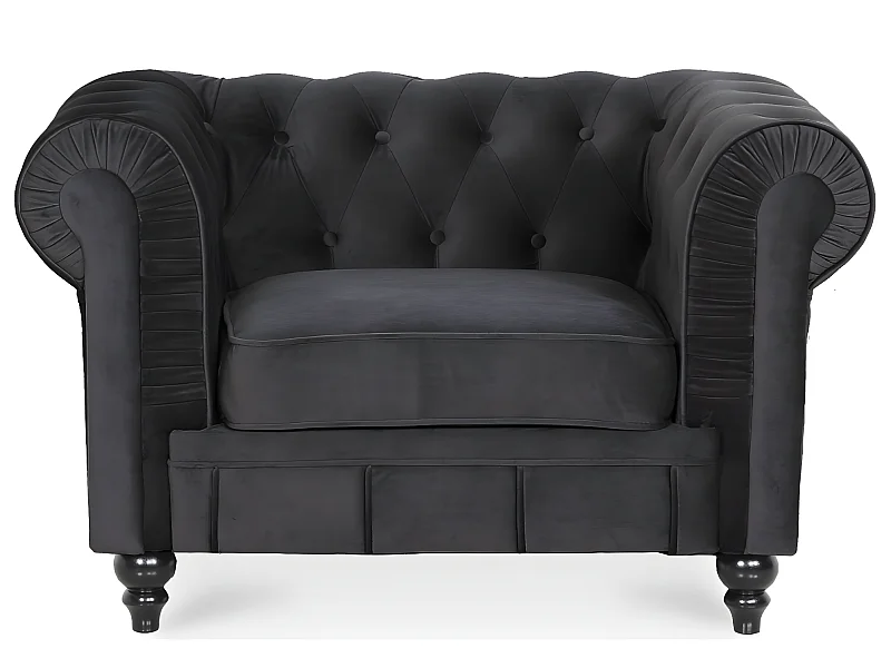 Fauteuil Chesterfield velours Altesse Noir