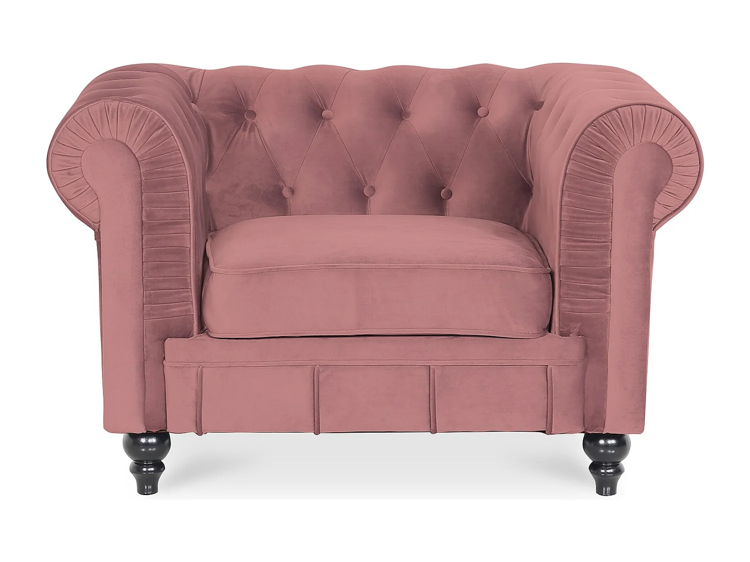 Fauteuil Chesterfield velours Altesse Vieux Rose