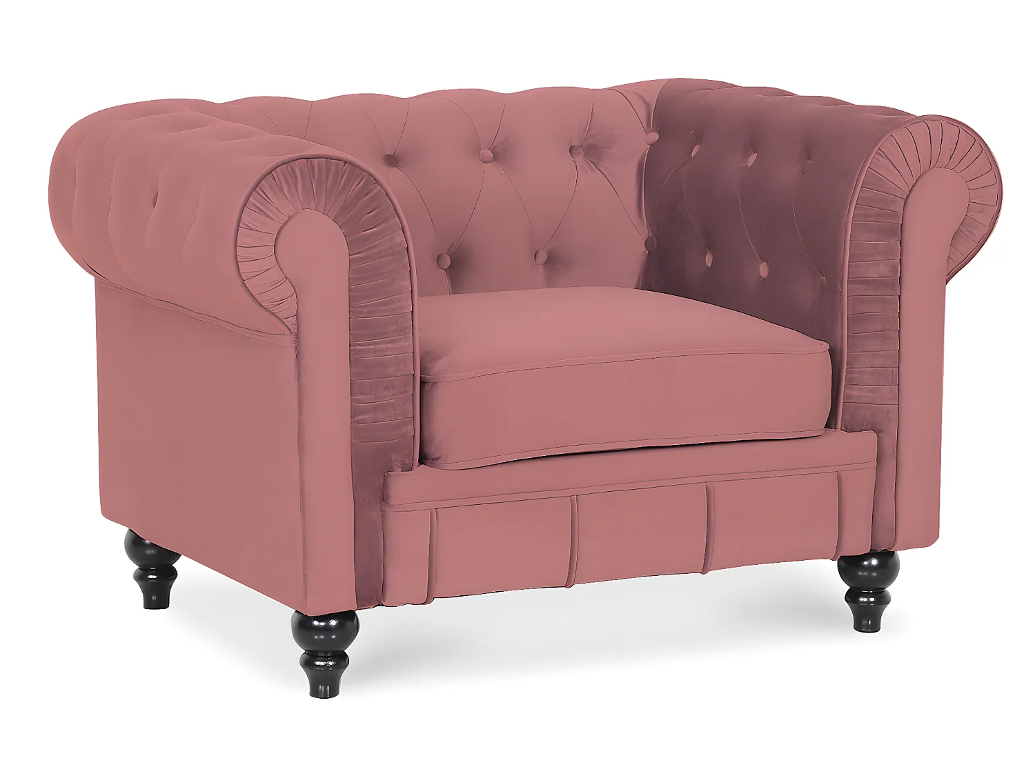 Fauteuil Chesterfield velours Altesse Vieux Rose