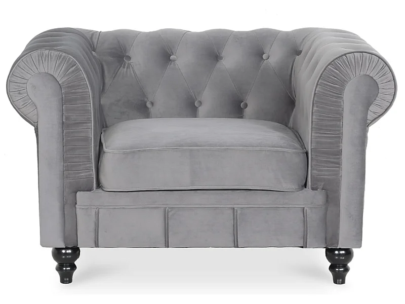 Fauteuil Chesterfield velours Altesse Argent