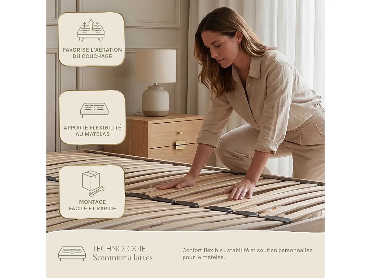 Ensemble Emeraude 140x190 cm + sommier + accessoires - Mousse mémoire - Ép. 24 cm