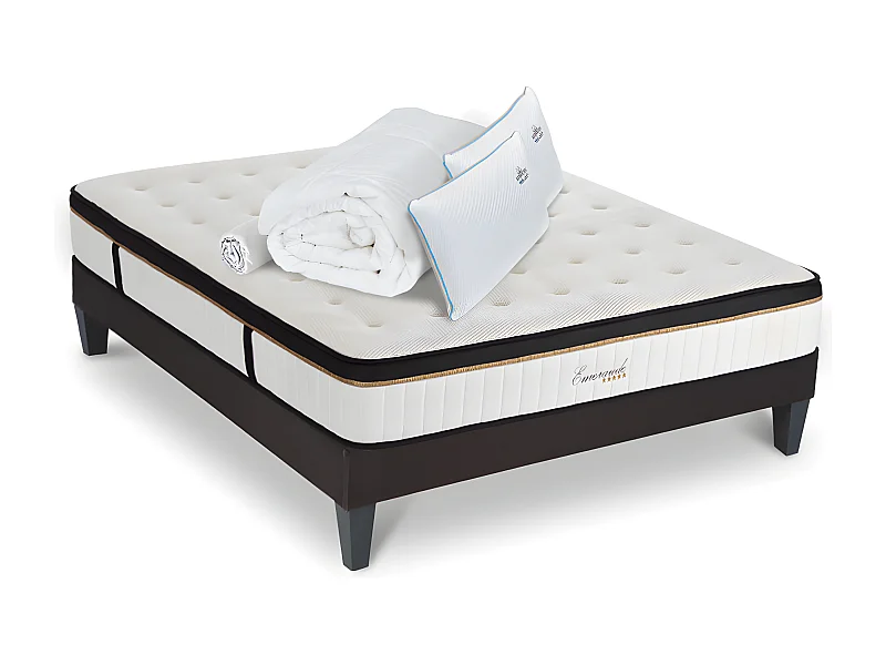 Ensemble Matelas Emeraude Mousse Accueil Mémoire de Forme+ sommier + accessoires - 140 x 190 cm