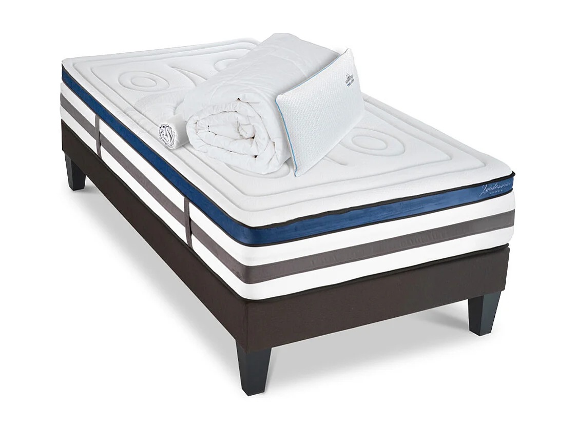 Ensemble Quintessence 90x200 cm + sommier + accessoires - Mousse HD mémoire - Ép. 30 cm