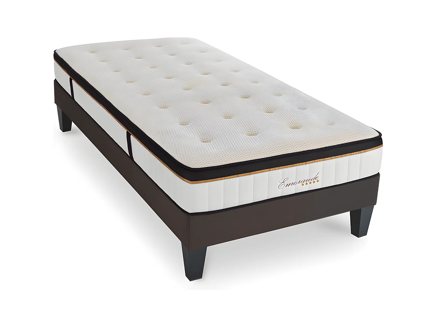 Ensemble EMERAUDE Matelas accueil mémoire de forme Sommier Kit Tissu Gris Anthracite - 80x200 cm