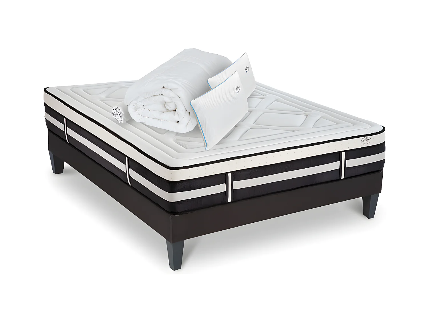 Matelas Calliope Mousse  Accueil Mémoire de forme+ sommier gris + accessoires - 180 x 200 cm