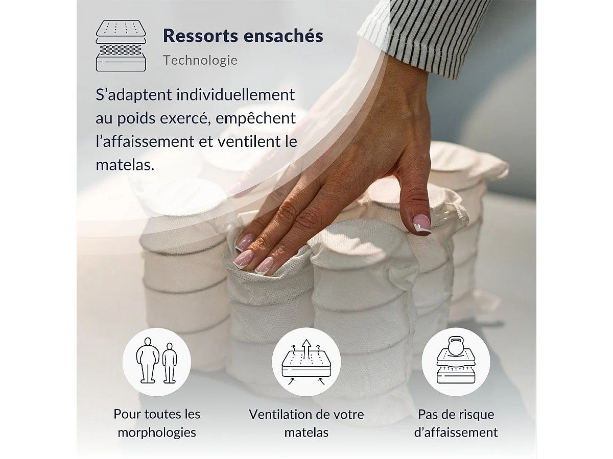 Ensemble Matelas Aubertin Ressorts ensachés Accueil mémoire + sommier + accessoires - 160 x 200 cm
