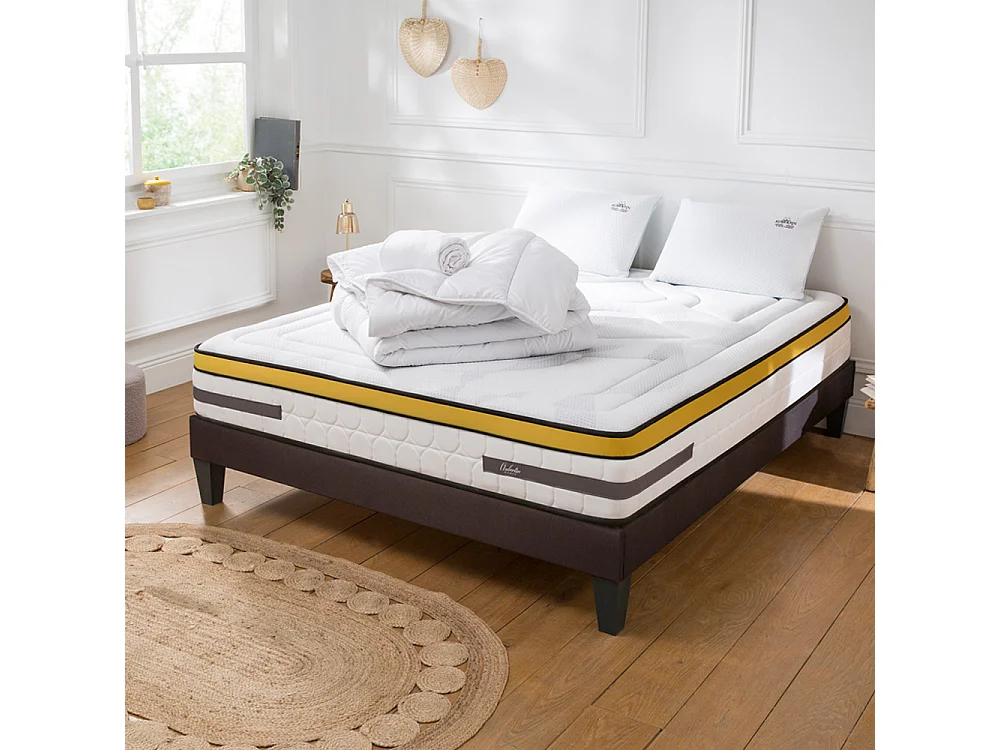 Ensemble Aubertin 160x200 cm + sommier + accessoires - Ressorts + mémoire - Ép. 24 cm